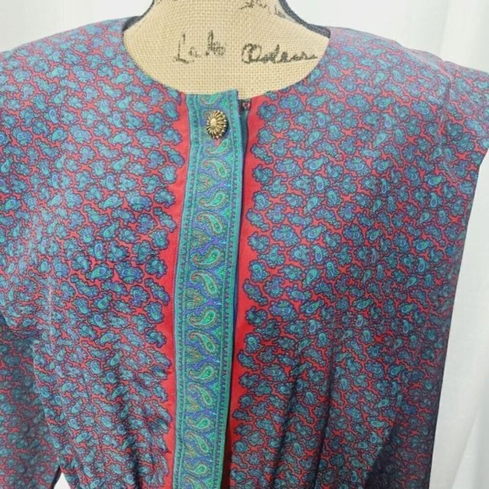 Vintage 90s Colorful Paisley Pleated Skirt Shirt Waist dress - Picture 2 of 16
